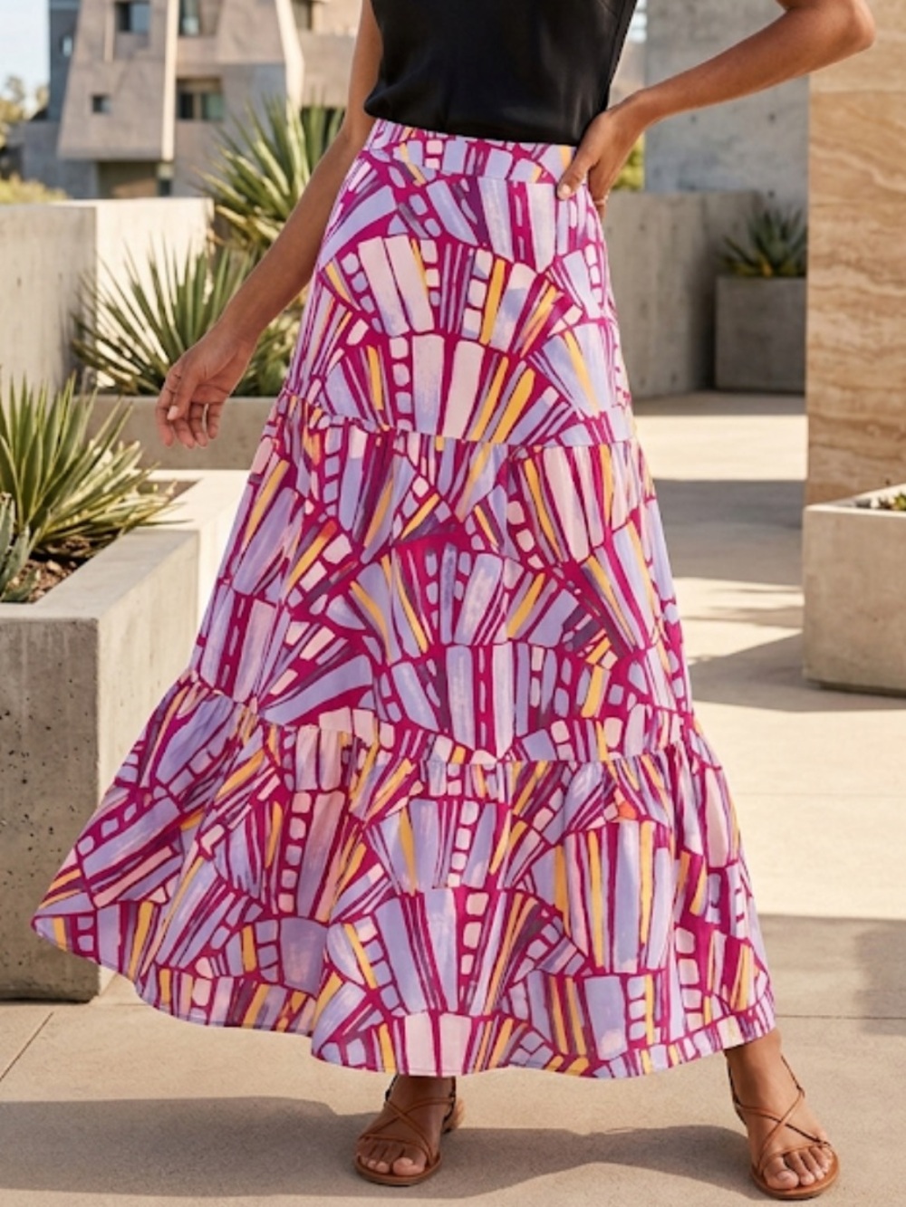 Marie Oliver Silk High Rise Abstract Multicolor Midi Skirt. Size 0 NWOT